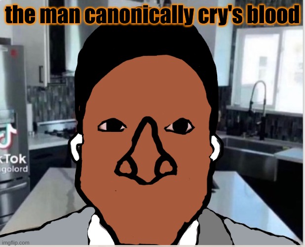 n | the man canonically cry's blood | image tagged in n | made w/ Imgflip meme maker