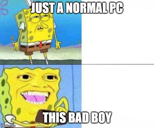 Spongebob ill take your entire stock | JUST A NORMAL PC THIS BAD BOY | image tagged in spongebob ill take your entire stock | made w/ Imgflip meme maker
