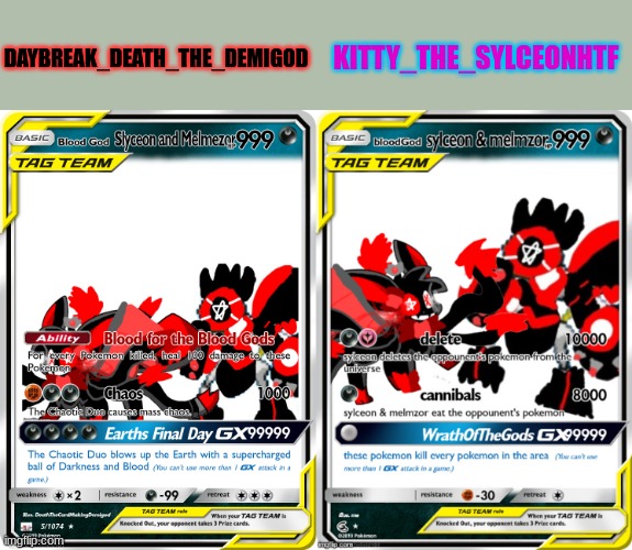 Which one is ur fav? | KITTY_THE_SYLCEONHTF; DAYBREAK_DEATH_THE_DEMIGOD | made w/ Imgflip meme maker