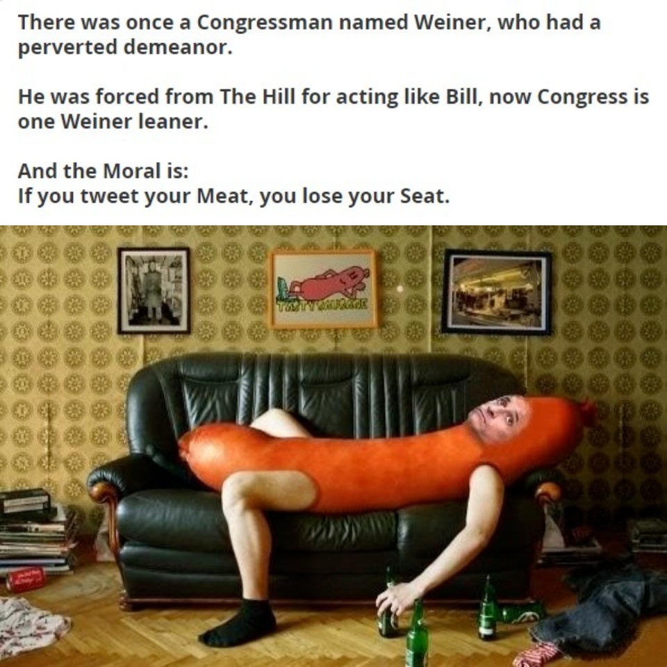 There was once a Congressman named Weiner, who had a perverted demeanor. | image tagged in anthony weiner,tweet your meat,weiner,dick pic,dick jokes,sexual predator | made w/ Imgflip meme maker