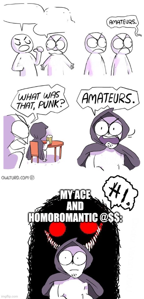 Amateurs 3.0 | MY ACE AND HOMOROMANTIC @$$: | image tagged in amateurs 3 0 | made w/ Imgflip meme maker