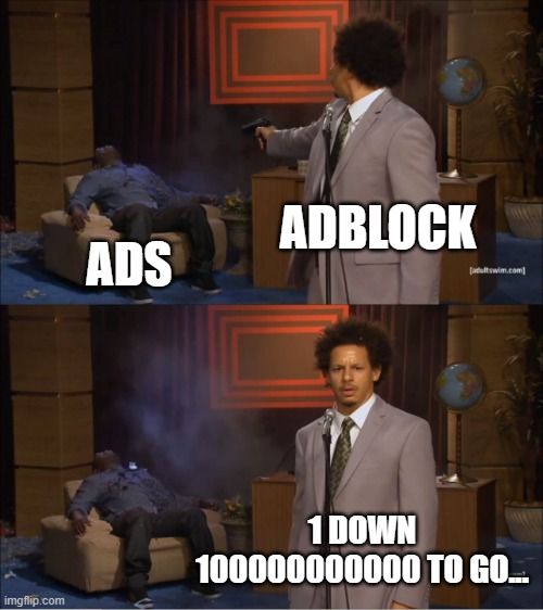 Who Killed Hannibal | ADBLOCK; ADS; 1 DOWN 100000000000 TO GO... | image tagged in memes,who killed hannibal | made w/ Imgflip meme maker