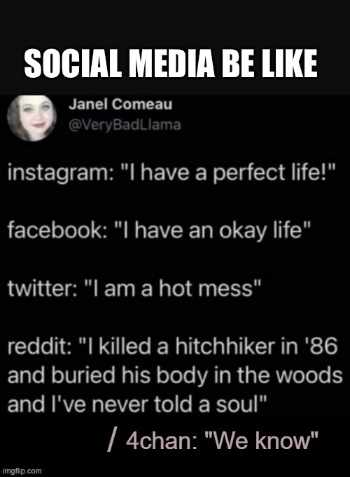 Social media | SOCIAL MEDIA BE LIKE | image tagged in social media,facebook,twitter,reddit,4chan,instagram | made w/ Imgflip meme maker