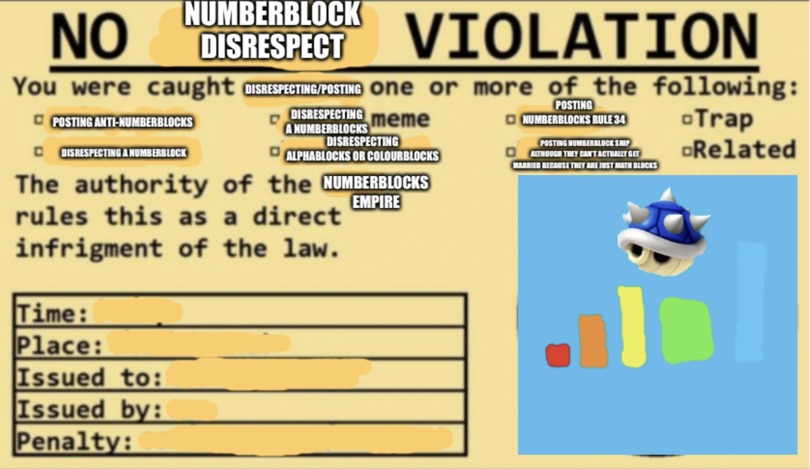 High Quality No numberblocks disrespecting violation Blank Meme Template