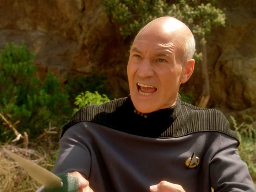 Picard Yelling Angry with a Knife Blank Meme Template
