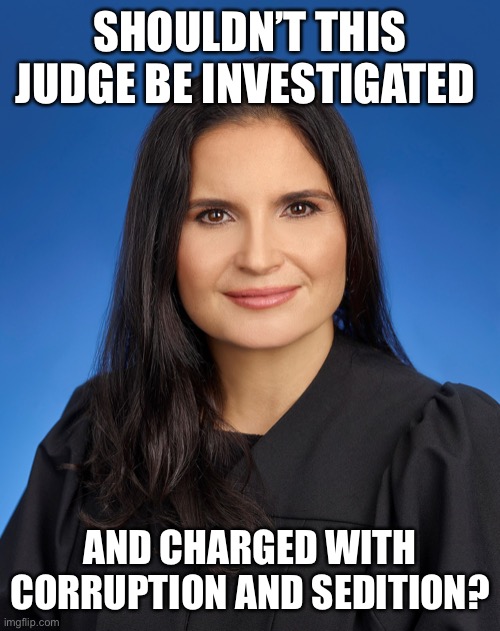 Aileen Cannon maga trump judge | SHOULDN’T THIS JUDGE BE INVESTIGATED; AND CHARGED WITH CORRUPTION AND SEDITION? | image tagged in aileen cannon maga trump judge | made w/ Imgflip meme maker
