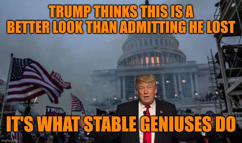 That's some 5d chess right there | TRUMP THINKS THIS IS A BETTER LOOK THAN ADMITTING HE LOST; IT'S WHAT STABLE GENIUSES DO | image tagged in misconstrued coup | made w/ Imgflip meme maker