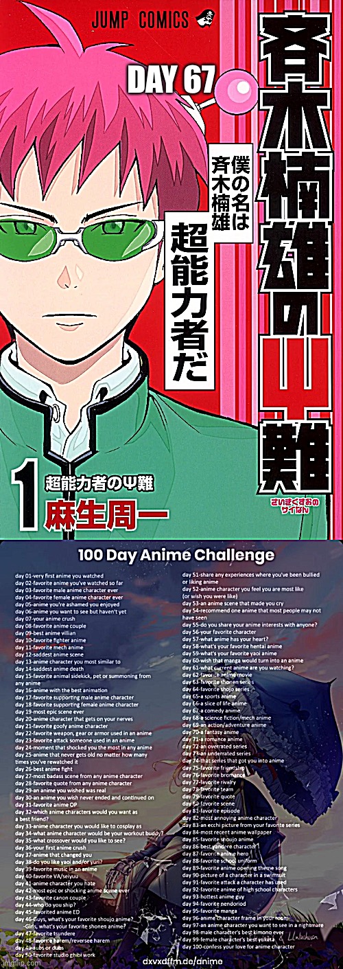 Saiki K | DAY 67 | image tagged in 100 day anime challenge | made w/ Imgflip meme maker
