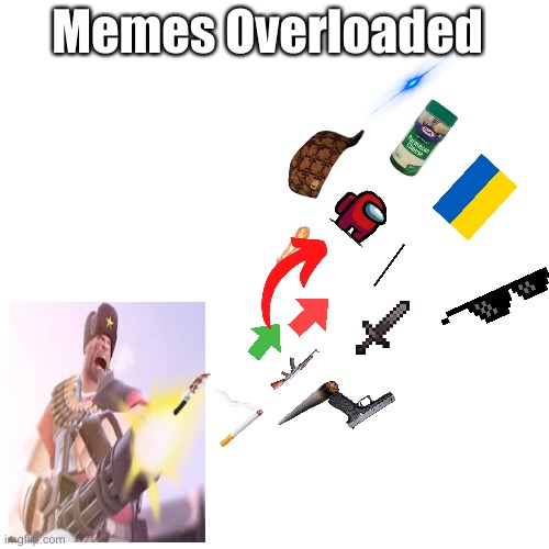 Blank  template | Memes Overloaded | image tagged in memes,blank transparent square,tf2 heavy,minigun,guns,shooting | made w/ Imgflip meme maker