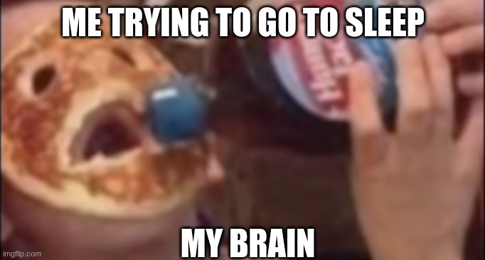 my brain at 2 am | ME TRYING TO GO TO SLEEP; MY BRAIN | image tagged in my brain at 2 am | made w/ Imgflip meme maker