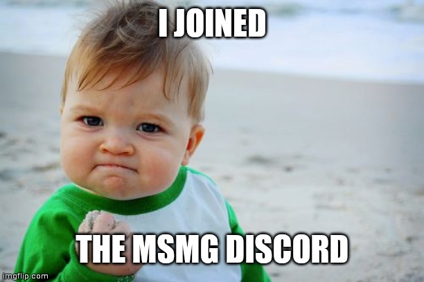 i joined the msmg discord | I JOINED; THE MSMG DISCORD | image tagged in success kid original,msmg,discord | made w/ Imgflip meme maker