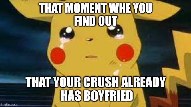 sad | THAT MOMENT WHE YOU
 FIND OUT; THAT YOUR CRUSH ALREADY
 HAS BOYFRIED | image tagged in sad | made w/ Imgflip meme maker