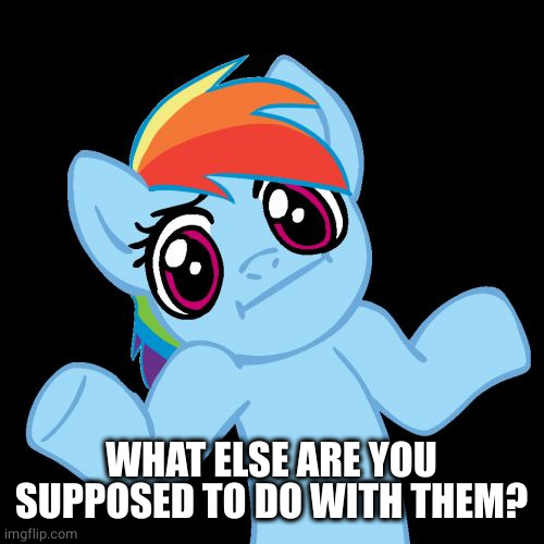 Pony Shrugs Meme | WHAT ELSE ARE YOU SUPPOSED TO DO WITH THEM? | image tagged in memes,pony shrugs | made w/ Imgflip meme maker