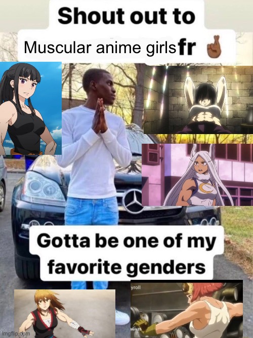 None of this is fanart btw, all real moments from the anime’s | Muscular anime girls | image tagged in shout out to gotta be one of my favorite genders,anime meme,anime,muscular | made w/ Imgflip meme maker