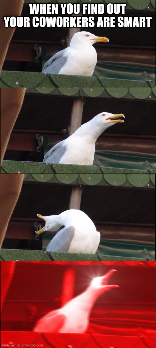 it was from gen | WHEN YOU FIND OUT YOUR COWORKERS ARE SMART | image tagged in memes,inhaling seagull | made w/ Imgflip meme maker