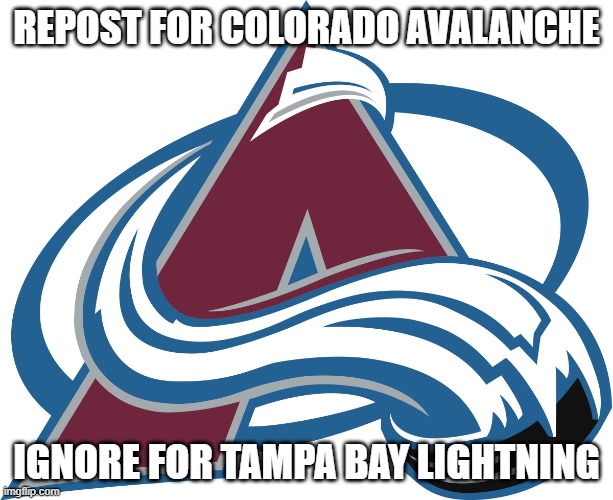 Colorado Avalanche | REPOST FOR COLORADO AVALANCHE; IGNORE FOR TAMPA BAY LIGHTNING | image tagged in colorado avalanche | made w/ Imgflip meme maker