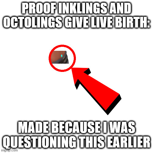 a random shitpost from the squid research lab | PROOF INKLINGS AND OCTOLINGS GIVE LIVE BIRTH:; MADE BECAUSE I WAS QUESTIONING THIS EARLIER | image tagged in memes,blank transparent square,splatoon | made w/ Imgflip meme maker