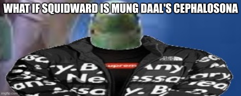 reef shark with the drip on god | WHAT IF SQUIDWARD IS MUNG DAAL'S CEPHALOSONA | image tagged in reef shark with the drip on god | made w/ Imgflip meme maker