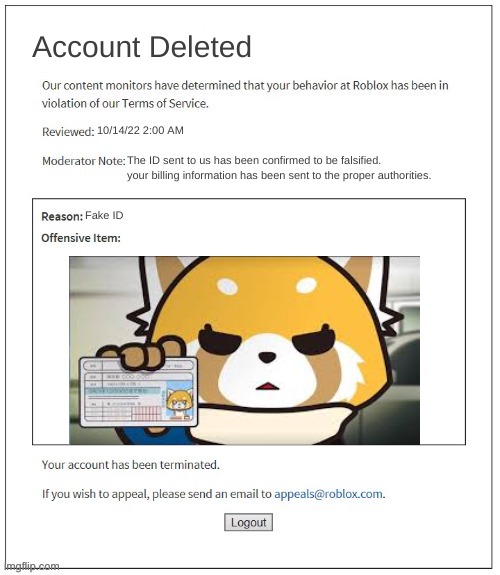 This is a real type of roblox account deletion - Imgflip