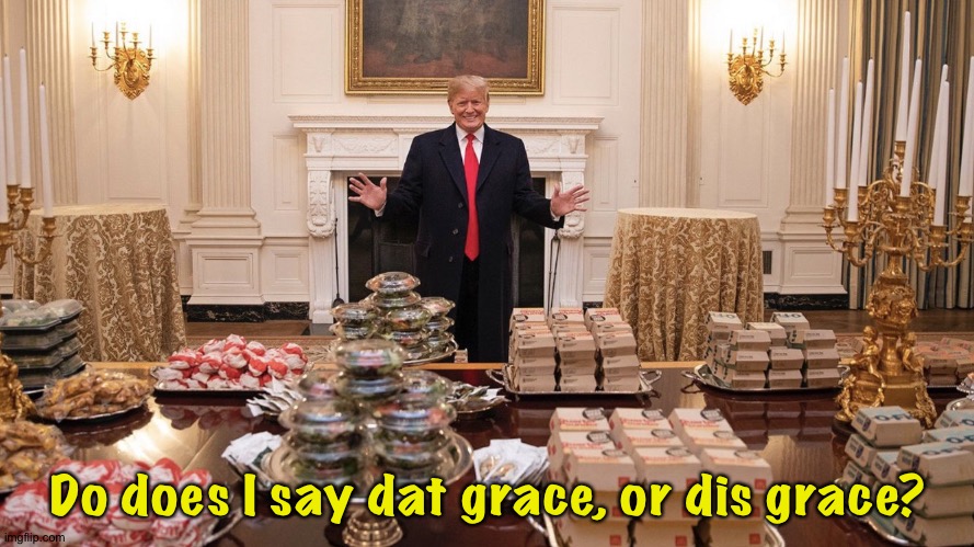 Trump Burger | Do does I say dat grace, or dis grace? | image tagged in trump burger | made w/ Imgflip meme maker