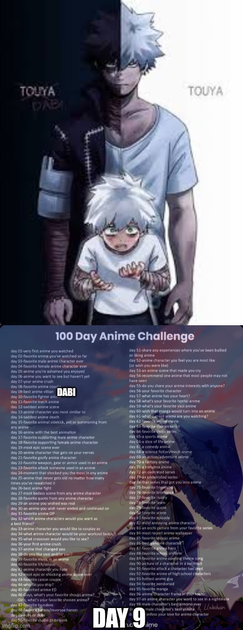 Dabi as Touya kinda shocked me tho | DABI; DAY 9 | image tagged in 100 day anime challenge | made w/ Imgflip meme maker