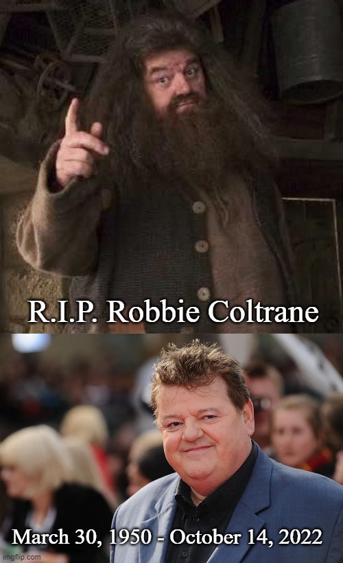 R.I.P. Robbie Coltrane | R.I.P. Robbie Coltrane; March 30, 1950 - October 14, 2022 | image tagged in hagrid,memes,robbie coltrane | made w/ Imgflip meme maker