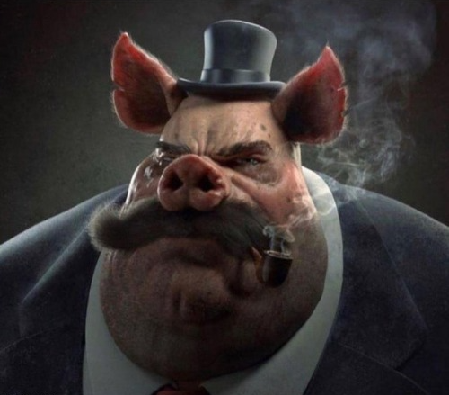 High Quality hyper realistic picture of a smartly dressed pig smoking a pipe Blank Meme Template