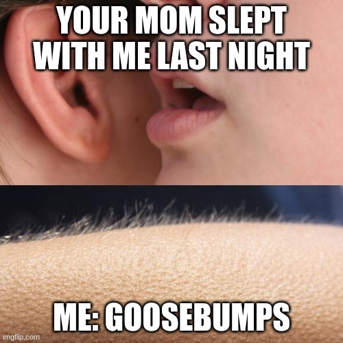 Whisper and Goosebumps | YOUR MOM SLEPT WITH ME LAST NIGHT; ME: GOOSEBUMPS | image tagged in whisper and goosebumps | made w/ Imgflip meme maker