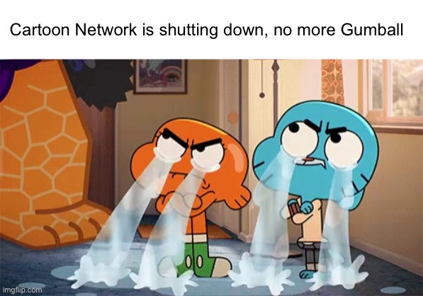 Gumball and Darwin crying | Cartoon Network is shutting down, no more Gumball | image tagged in gumball and darwin crying | made w/ Imgflip meme maker
