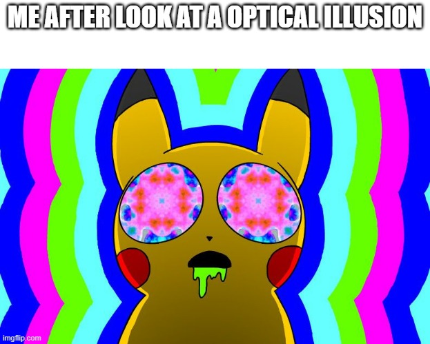M E T H | ME AFTER LOOK AT A OPTICAL ILLUSION | image tagged in acid pikachu,drugs,optical illusion,trippin',trippy | made w/ Imgflip meme maker