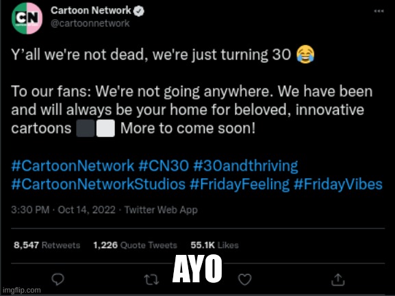 THEIR NOT DEAD THEIR NOT DEAD THEIR NOT DEAD THEIR NOT DEAD THEIR NOT DEAD THEIR NOT DEAD THEIR NOT DEAD THEIR NOT DEAD | AYO | image tagged in memes,funny,cartoon network,twitter,danny sent me this lmfao,their not dead | made w/ Imgflip meme maker