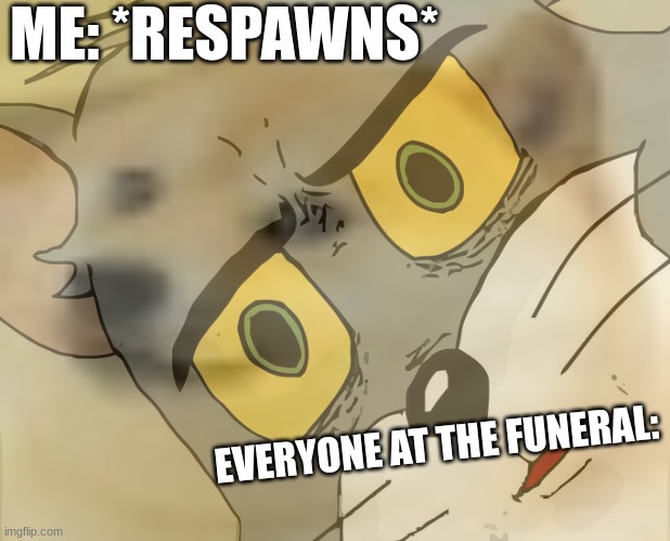Hope this doesn't happen | ME: *RESPAWNS*; EVERYONE AT THE FUNERAL: | image tagged in doge,unsettled tom,funeral accident | made w/ Imgflip meme maker
