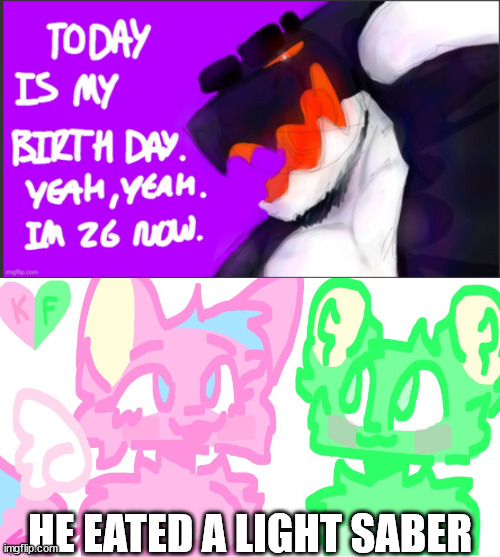 HE EATED A LIGHT SABER | image tagged in flippy x kitty drawn by spi | made w/ Imgflip meme maker