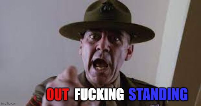 America | FUCKING; STANDING; OUT | image tagged in american flag,patriotic,usa,god bless america,r lee ermey,usmc | made w/ Imgflip meme maker