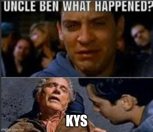 Uncle ben what happened | KYS | image tagged in uncle ben what happened | made w/ Imgflip meme maker
