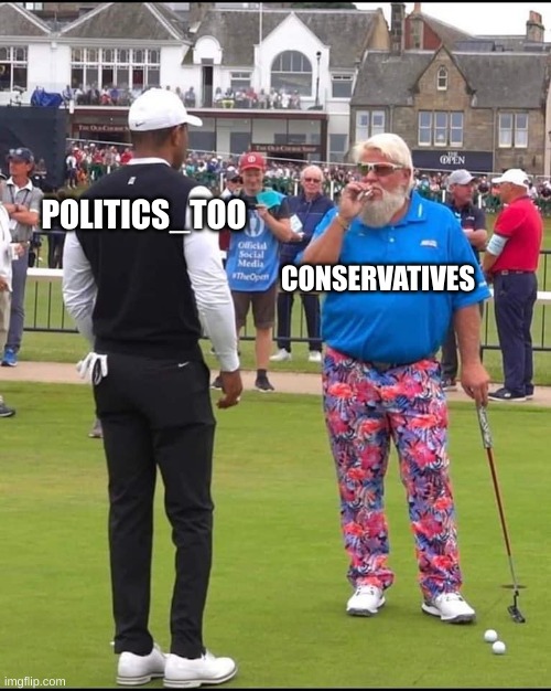 both streams are nuts | POLITICS_TOO; CONSERVATIVES | image tagged in john daly and tiger woods | made w/ Imgflip meme maker