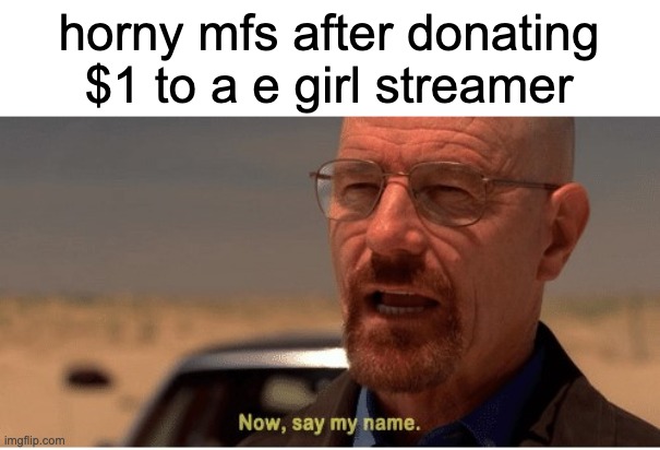 Now, say my name | horny mfs after donating $1 to a e girl streamer | image tagged in now say my name | made w/ Imgflip meme maker