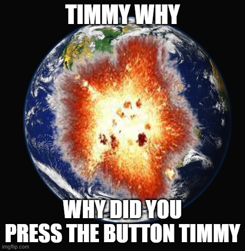 damn timmy wth you do | TIMMY WHY; WHY DID YOU PRESS THE BUTTON TIMMY | image tagged in memes | made w/ Imgflip meme maker