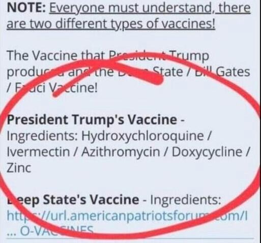 THIS is the 'vaccine' that saved President Trump's life. | image tagged in hcq,ivermectin,azithromycin,doxycycline,zinc sulfate,cures covid | made w/ Imgflip meme maker