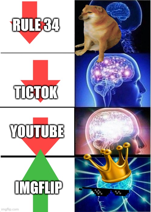 imgflip  chad | RULE 34; TICTOK; YOUTUBE; IMGFLIP | image tagged in memes,expanding brain | made w/ Imgflip meme maker