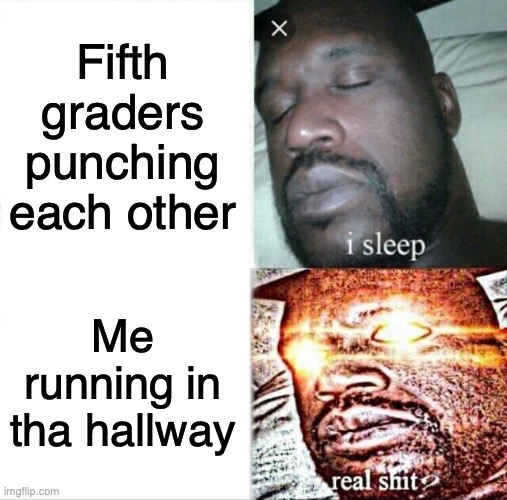 teachers be like | Fifth graders punching each other; Me running in tha hallway | image tagged in memes,sleeping shaq | made w/ Imgflip meme maker