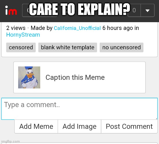 CARE TO EXPLAIN? | image tagged in horny,imgflip | made w/ Imgflip meme maker