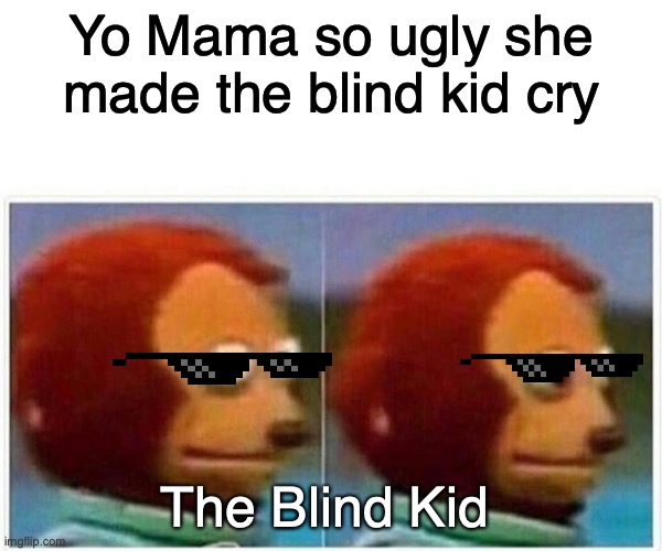 Mama joke | Yo Mama so ugly she made the blind kid cry; The Blind Kid | image tagged in memes,monkey puppet | made w/ Imgflip meme maker