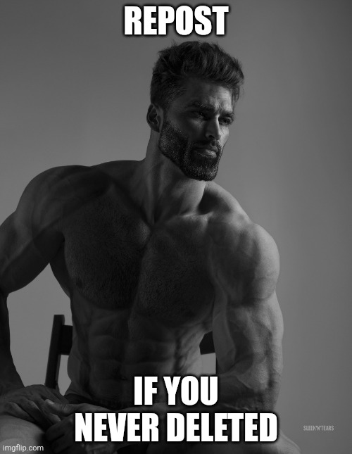 Giga Chad | REPOST; IF YOU NEVER DELETED | image tagged in giga chad | made w/ Imgflip meme maker