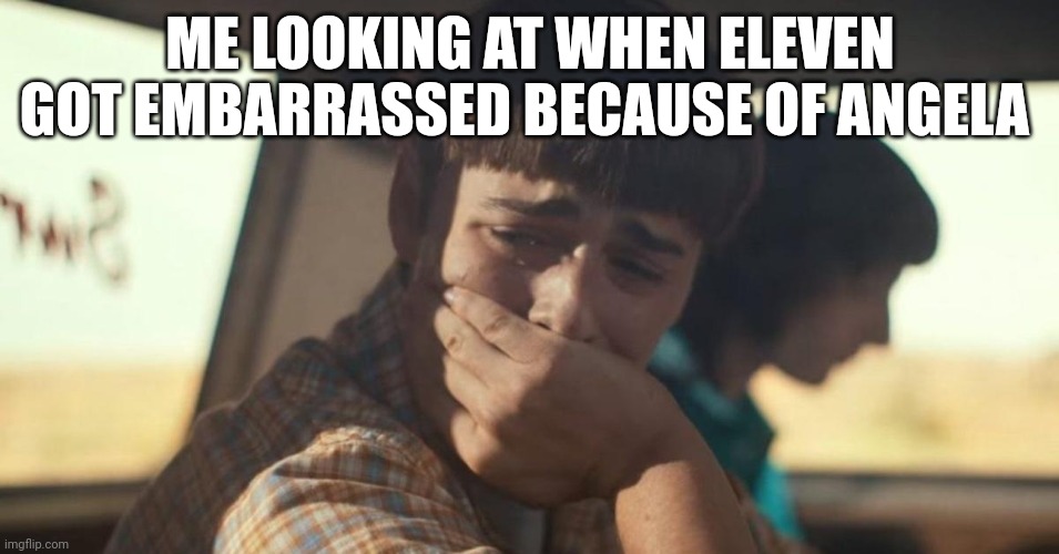The true pain I went through watching that scene | ME LOOKING AT WHEN ELEVEN GOT EMBARRASSED BECAUSE OF ANGELA | image tagged in will byers crying | made w/ Imgflip meme maker