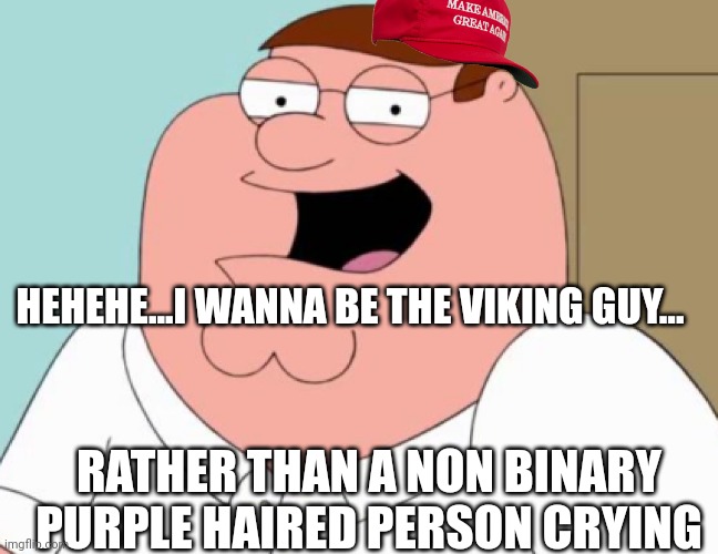 HEHEHE...I WANNA BE THE VIKING GUY... RATHER THAN A NON BINARY PURPLE HAIRED PERSON CRYING | made w/ Imgflip meme maker