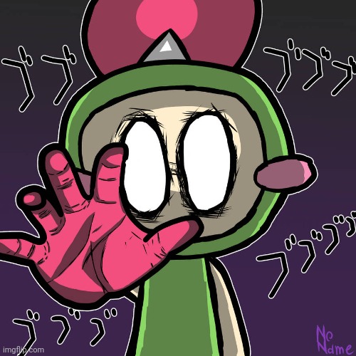 Green sees you (Art by MrNoNeme) | image tagged in bomberman,art,creepy | made w/ Imgflip meme maker