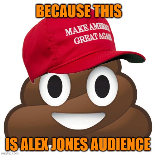poop | BECAUSE THIS IS ALEX JONES AUDIENCE | image tagged in poop | made w/ Imgflip meme maker
