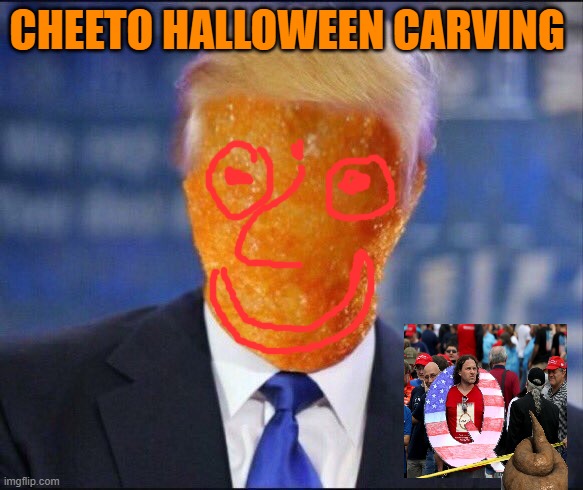 Cheeto Jesus | CHEETO HALLOWEEN CARVING | image tagged in cheeto jesus | made w/ Imgflip meme maker