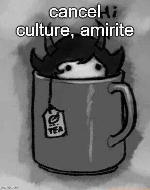 can't say shit here lol | cancel culture, amirite | image tagged in kanaya in my tea | made w/ Imgflip meme maker